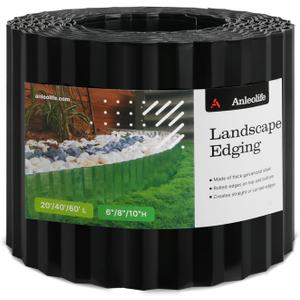 A ANLEOLIFE 60FT Galvanized Steel Landscape Edging Roll, 10" Tall Sturdy Flexible Corrugated Metal Lawn Border for Garden, Pathway & Flower Beds, Black