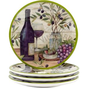 Certified International Meadow Brook Vineyard Canape Plate Set, 6-inch Diameter, Set of 4, For Everyday Use, Kitchen Accessories, Party Celebration