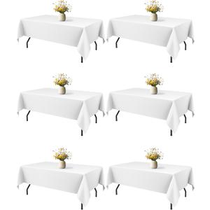 White Rectangle Table Cloth - 6 Pack, 60" x 84" Washable Polyester Tablecloth for 5FT Tables, Wrinkle-Resistant Table Cover for Weddings & Parties