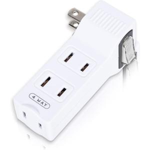 SYCON 4 Outlet Wall Adapter with A Power Switch and Night Light, 2-Prong Extender Adapter Plug with 4 Electrical Outlets for Travel Home Hotel Office-White 1 Pack
