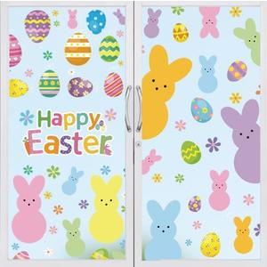 4 x Easter Window Clings, Bunny Rabbit Easter Gel Stickers Decorations Double-Side Window lings for Glass Windows Door Wall Holiday Party Decor