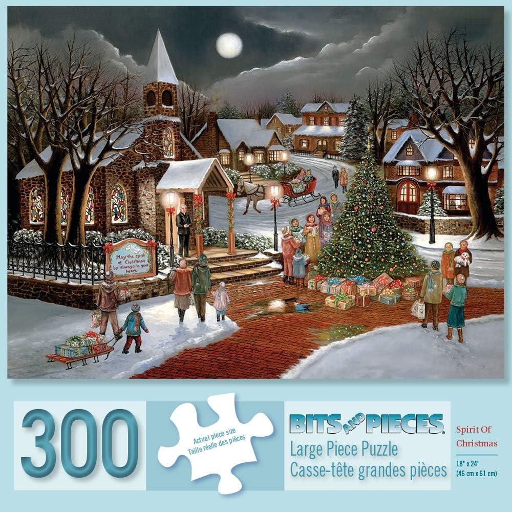 Bits and Pieces  Large 300 Piece Jigsaw Puzzle for Adults  Spirit of Christmas - Holiday Church Jigsaw Puzzle by Artist H. Hargrove, Completed Puzzle Size: 18" x 24"