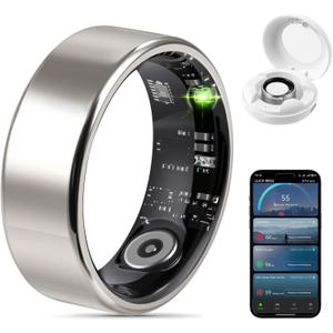FAHKNS Smart Health Ring for Women Men: Fitness Tracker Ring with Heart Rate,Blood Oxygen,Sleep Monitor,Stress,Steps Counter,IP68 Waterproof for iOS & Android,No APP Fees (Silver,10#)