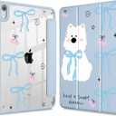 May Chen for iPad Air 11-inch M4/M3/M2 (2026/2025/2024), iPad Air 5th/4th 10.9 Inch - Shockproof Cover with Clear Back Shell & Penceil Holder Auto Wake/Sleep Stand Cover, Blue Bows Dog