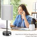 17.3 Table Lamps Set of 2 with 2 USB & AC Outlet, Bedside Nightstand Lamps for Bedroom Living Room Kids Room, Desk Lamp with Pull Chain Switch & Fabric Shade for Office Reading Nursery, Grey