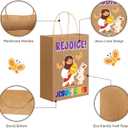Shinylin 20 Pcs Easter Religious Gift Bags Bulk Christian Kraft Paper Rejoice Goody Bags with Handles Eggs Hunt Easter Theme Bible Sunday School Party Favor