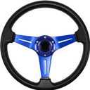 Universal Racing Steering Wheel, 13.6 Inch 6 Bolt Anti-Slip Leather and Aluminum Gaming Steering Wheel with Horn Button for Racing/Car Sim Driving/JDM Sports blue