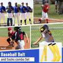 Baseball Socks and Belt Combo Set for Youth Boys Girls Adult, Softball Tball Belt Socks with Elastic Belts (Small, Yellow)