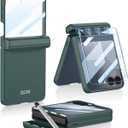 for Samsung Galaxy Z Flip 7 Case with S Pen,Slim PC All-Inclusive Shockproof Cover with Magnetic Hinge Protection + Tempered Glass Screen Protector for Samsung Galaxy Z Flip 7 5G (Green)