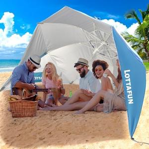 LOTTAFUN Beach Shelter Umbrella Premiere UPF 50+ Umbrella Shelter for Sun and Rain Protection for Adult (10-Foot, Blue Stripe Wave)