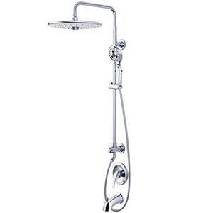 SR SUN RISE 10 Inch Shower System with Tub Spout 3 Function Rain Shower Head and Hand Shower, Shower Tub Faucets Sets Complete Slide Bar Shower Fixtures Valve Include, Polished Chrome