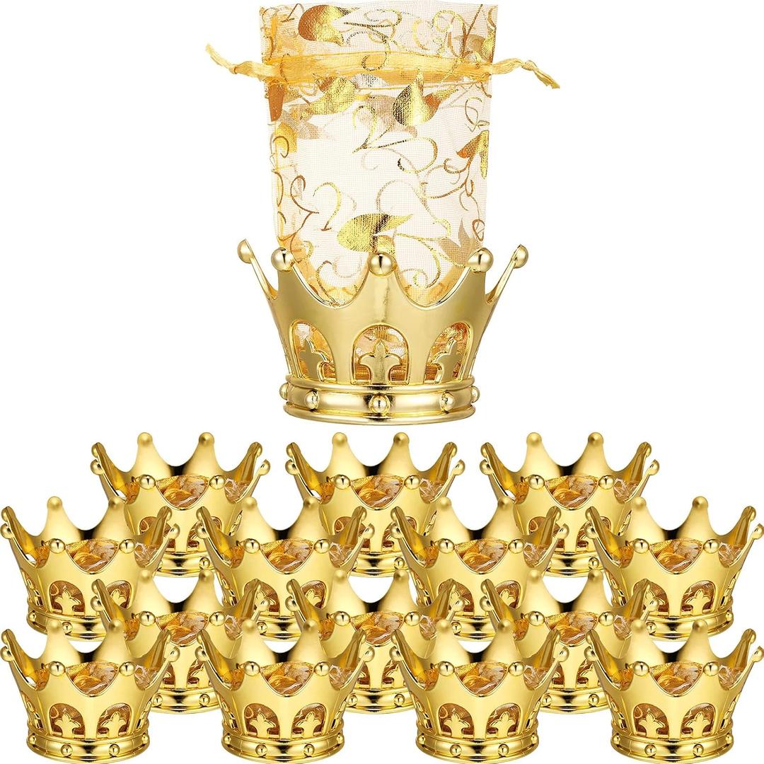 Jetec 15 Pcs Gold Fillable Crown Goblet with Pouch Vintage Plastic Goblet for Candy Chocolate Cake Dessert Storage Decoration for Wedding Birthday Party