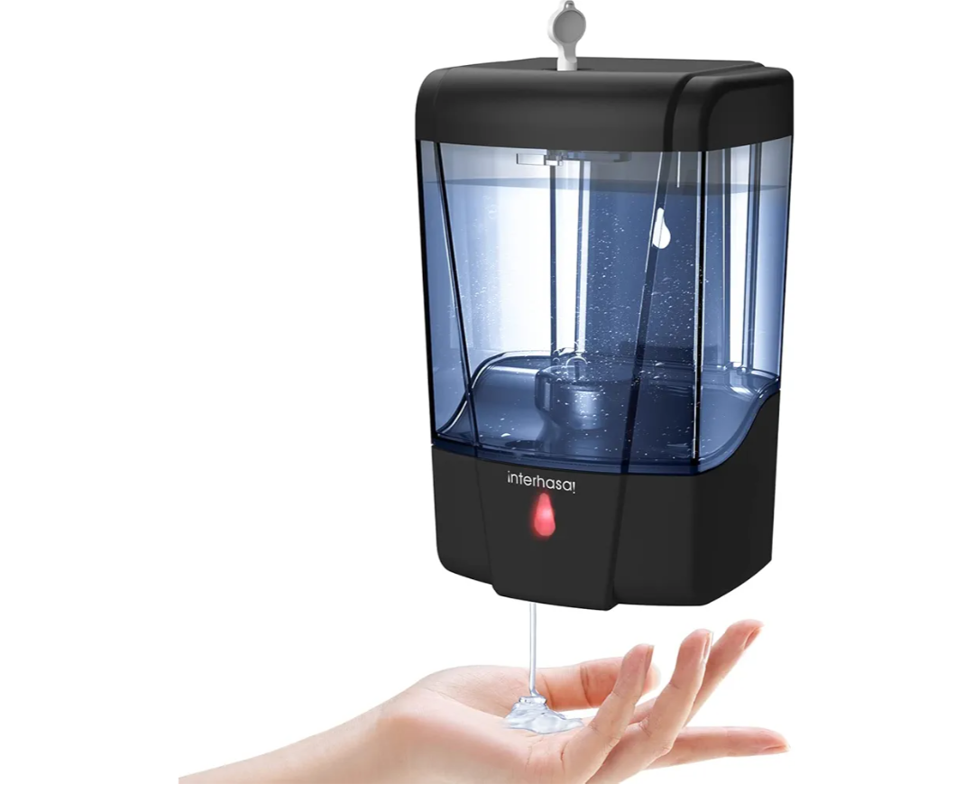 interhasa! Soap Dispenser, Touchless Hand Sanitizer Dispenser Wall Mount Automatic Kitchen Soap Dispenser for Commercial Home, Office, 600ml/20oz Black