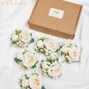 Meldel Champagne Pocket Boutonniere for Men Wedding,Set of 6,Groom Groomsman Boutonnieres Artificial Rose Hydrangea Berry Corsage for Prom Ceremony Party Homecoming