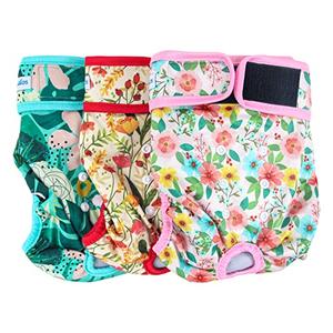 Leekalos Reusable Washable Dog Diapers Female (3 Pack) - Highly Absorbent Doggie Diapers - Size Adjustable Puppy Diapers for Dog Period Panties (,Flora) Size S
