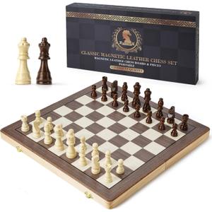 Magnetic Chess Sets for Kids & Adults, 15-Inch Wooden Chess Board with Pieces, Travel Portable Chess Set with Storage Box, Magnetic Chess Game for Beginner Pofessionals, 2 Extra Queens