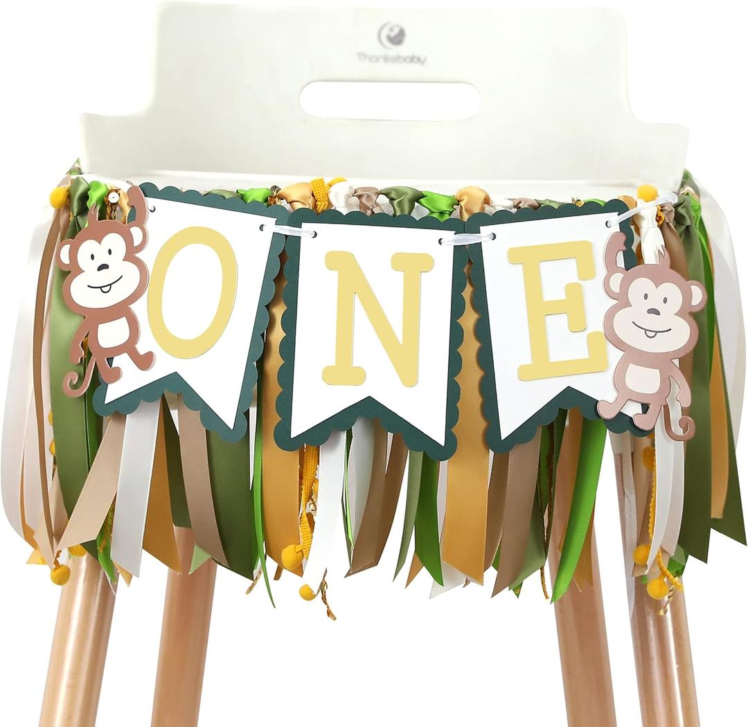 1 Year Old Birthday Banner, Baby Monkey First Birthday High Chair Banner, High Chair Banner 1 Year Old Birthday Boy, Safari Birthday High Chair Banner, Jungle Party First Birthday Chair Banner