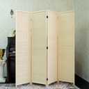 Furnnylane 4 Panel Bamboo Room Divider - 5.6 ft Tall Folding Privacy Screen, Natural Beige Freestanding Partition Wall for Home Office & Room Separation (67" H x 61.4" W)