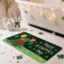 St. Patricks Day Rug Welcome Door mat 17x29 inch, Green Clover Lucky Door Mat for Front Door, Non-Slip Low Profile Indoor Outdoor Entryway Mat, Holiday Seasonal Home Decor (V3)