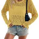 Allimy Light Sweaters for Women Summer Trendy 2026 Lightweight Cute Crew Neck Crochet Knit Thin Pullover Boho Beach Sweater Casual Long Sleeve Tops Shirts Fall Outfits Yellow S (Gold)