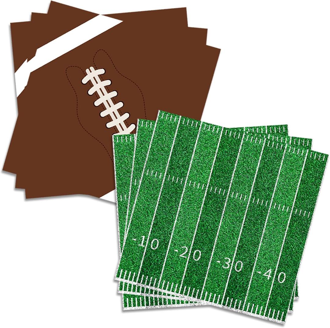 50 Count Football Party Paper Napkins  25 Football Design and 25 Field Design, Disposable Beverage Cocktail Napkins for Game Day, Sports Birthday, Tailgate, and Team Celebration Decorations