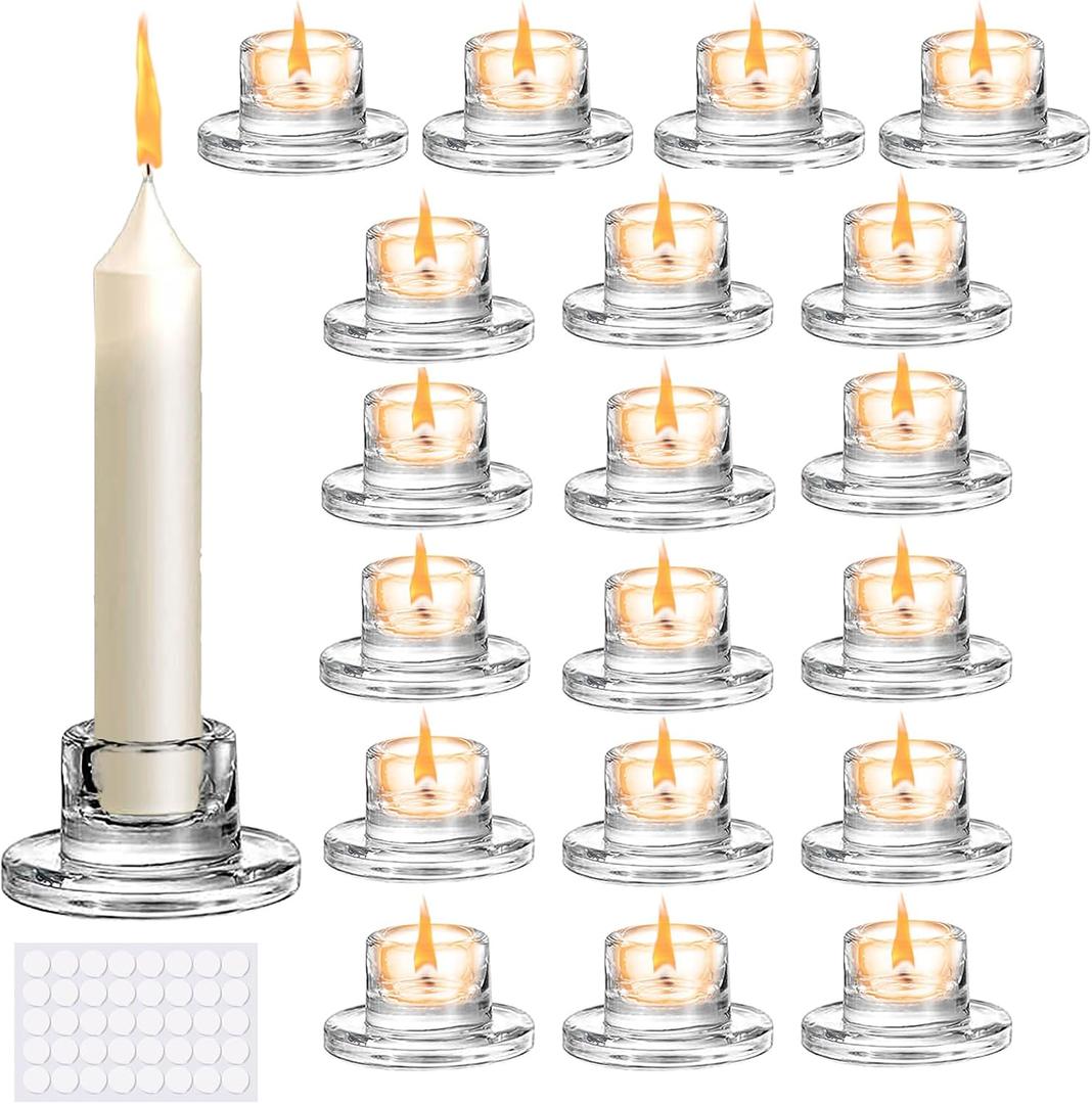 Glass Candlestick Holders: 20Pcs Small Taper Candle Holders Bulk Short Stick Holder Clear Modern Candle Holder for Home Decorations Table Centerpiece Wedding Christmas Dining Party Decor JZCHBL