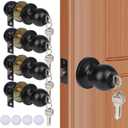 4 Pack Keyed Entry Door Knobs Matte Black Round Exterior/Interior Door Lock with Keys for Bedroom Bathroom, Hardwares & Instruction Included