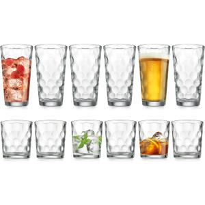 Glaver's Drinking Glasses Set of 12. Glassware Drink Set. 6 Highball (17 oz.) Kitchen Glasses, 6 (13 oz.) Whiskey Glasses. Rocks Glass Cups for Water, Juice and Cocktails.