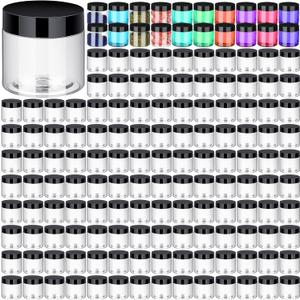 Aoriher 150 Pcs Plastic Container Jars with Lids Round Cosmetic Jars Empty Plastic Container for Lotion, Cream, Ointments, Makeup, Eye Shadow, Rhinestone, Samples, Pot, Travel Storage(2 oz,Black)