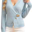 MakeMeChic Women's Metal Button Up Sweaters Cardigan Wrap V Neck Tie Back Long Sleeve Knit Tops (M)