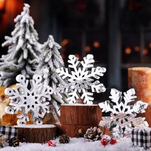 Amyhill 3 Pcs Winter Snowflake Centerpieces for Tables Disco Snowflake Table Decorations Freestanding Winter Tabletop Reflective Silvery Disco Mirror Blocks for Home Mantle Shelf Tiered Tray Xmas