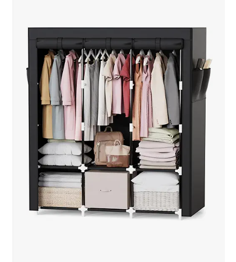 Mavivegue Portable Closet, 50 Inch Wardrobe Closet, Portable Closets for Hanging Clothes with 3 Hanging Rods and 6 Storage Shelves for Bedroom, Black