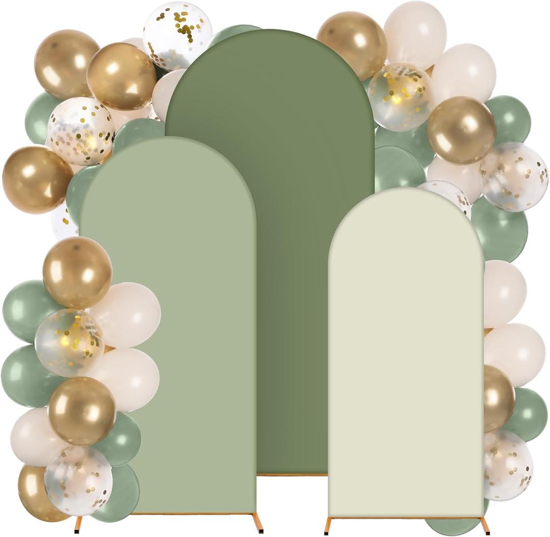 Foilswirl 34 Pcs Green Arch Backdrop Covers for Wedding 4ft 5ft 6ft Sage Green Spandex Arch Backdrop Covers with Balloons for Wedding Bridal Shower Bachelorette Ceremony Outdoor Decorations