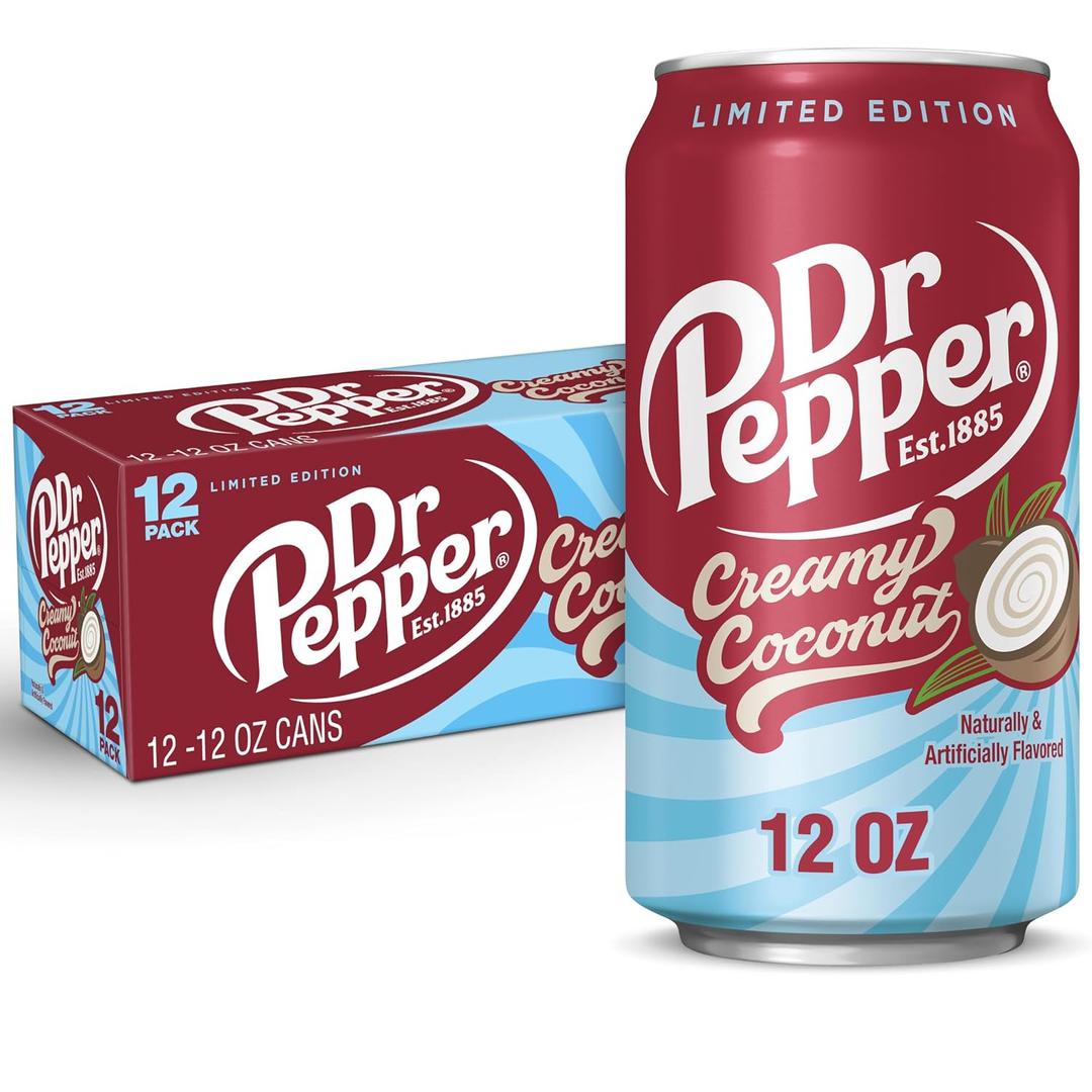 Dr Pepper Creamy Coconut Soda, 12 fl oz cans, 12 Pack (EXP 12/15/26)