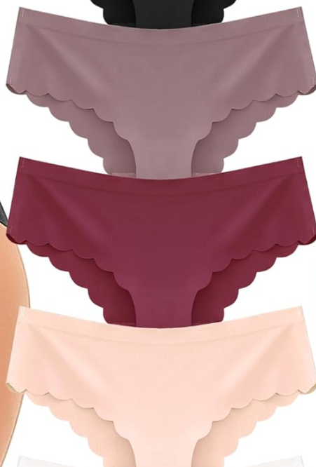 FINETOO 4 pack Seamless Underwear for Women Sexy Low Rise Hipster Wave Edge No Show Bikini Panties Womens Cheeky M