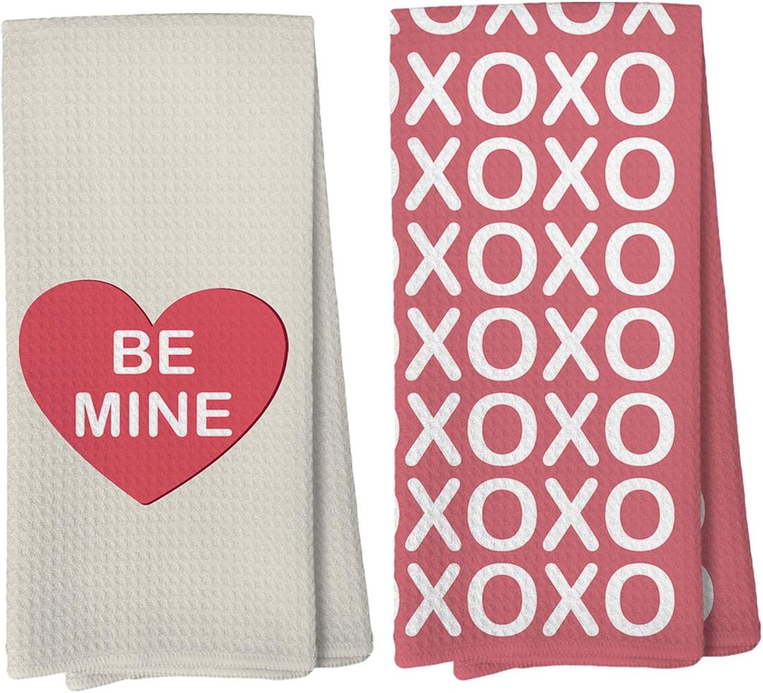 Valentines Day Kitchen Towels, Love You XOXO Valentines Hand Towels for Kitchen Bathroom, Love Gifts for Her, 16x24 Set of 2