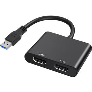 USB to HDMI Adapter for 2 Monitors, USB 3.0 to Dual HDMI Adapter 1920 * 1080P@60HZ Full HD Audio Video Graphics Converter Compatible with Windows