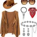 Cowgirl Outfits for Women, Cow Girl Cowgirl Vest Costume Outfit Hat Accessories Sets (Small, Brown)
