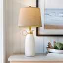 PORTRES 27" Ceramic Table Lamps for Bedroom Living Room Modern Lamp Bedside Nightstand Lamp Large Farmhouse Rustic Boho Retro Vintage Table Lamp Light Home Office Desk Deco Gifts (White)