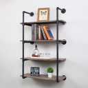 MBQQ Industrial Pipe Shelving Wall Mounted,30in Rustic Metal Floating Shelves,Steampunk Real Wood Book Shelves,Wall Shelf Unit Bookshelf Hanging Wall Shelves,Farmhouse Kitchen Bar Shelving(4 Tier)