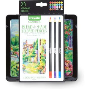 Crayola Signature Blend & Shade Soft Core Colored Pencils in Tin, Gift - 24 Count, Blend & Shade Colored Pencils
