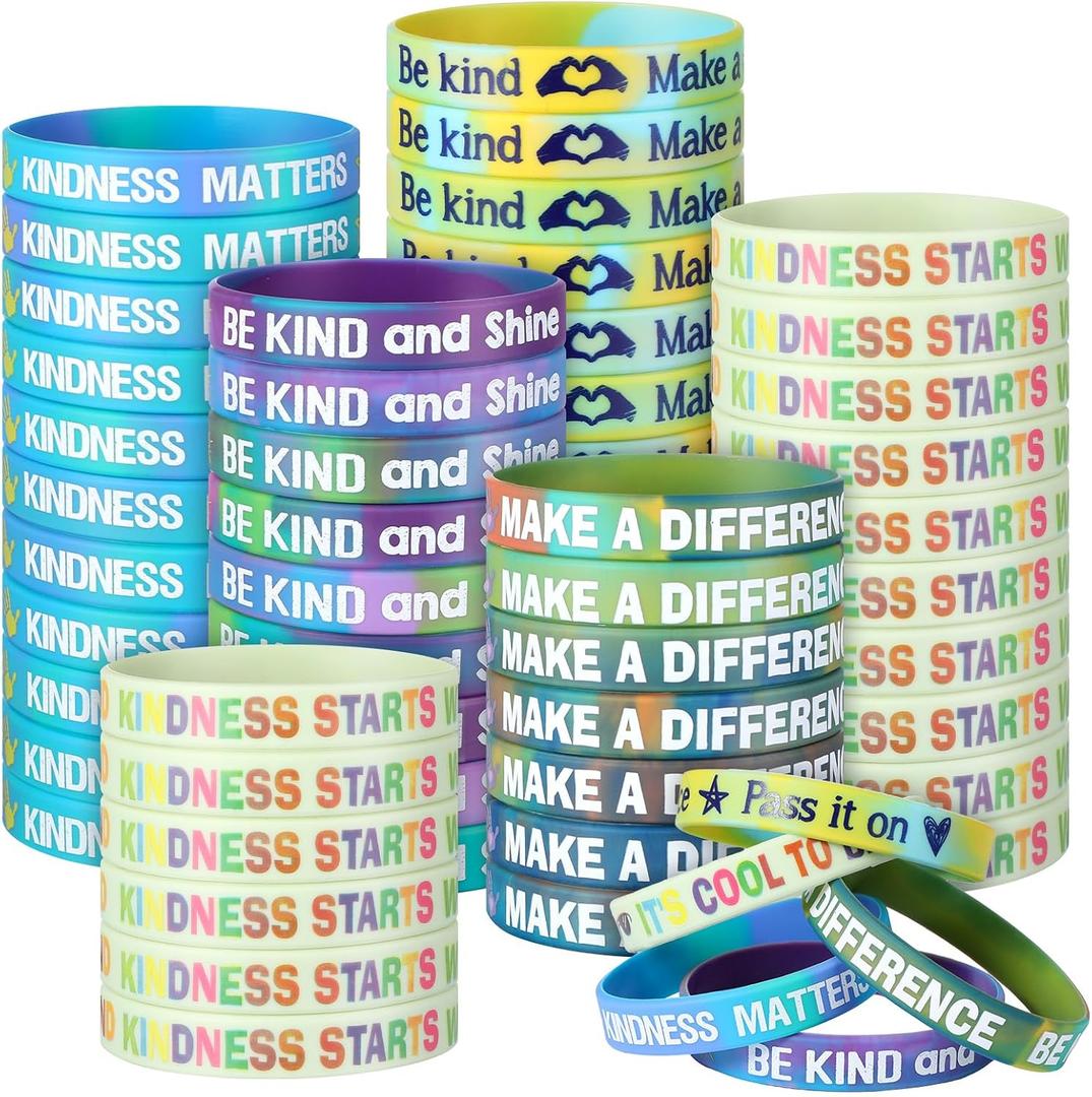 50 Pcs Be Kind Wristbands Random Acts of Kindness Day Motivational Rubber Bracelets Bulk Inspirational Anti Bullying Silicone Wristbands Gift for Kindness Week