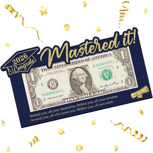 Mastered it Graduation Gifts Navy Blue & Gold Wooden Grad Money Holder Graduation Cash Holder for Master's Degree Decorations Class of 2026 Cash Envelopes Gifts