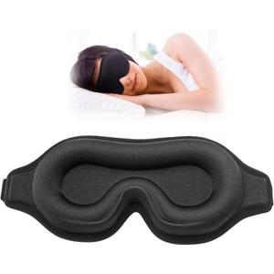 Sleep Eye Mask for Men Women, Lash Extensions 3D Sleeping Mask, Travel Blackout Night Blindfold Eye Shade Cover with Adjustable Strap (Black-3D)