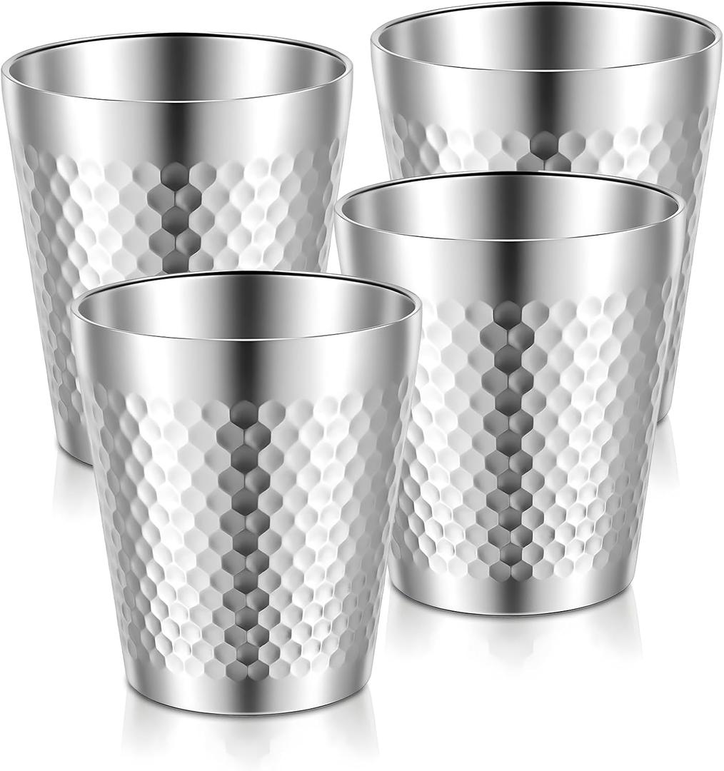 4 Pack Stainless Steel Insulated Cup, 10 oz Stackable Stainless Steel Cups Set, Reusable Metal Cup Premium Drinking Glasses, Double Wall Vacuum Insulated Drinking Cups Glasses for Camping Home Outdoor