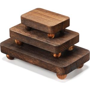 Maitys 3 Pcs Wooden Risers for Display Pedestal Stand Wooden for Decor Farmhouse Vintage Rustic Stackable Kitchen Stand Tray Riser, 3 Sizes(12 x 6.7, 8 x 4.7, 4 x 2.8 in,Brown)