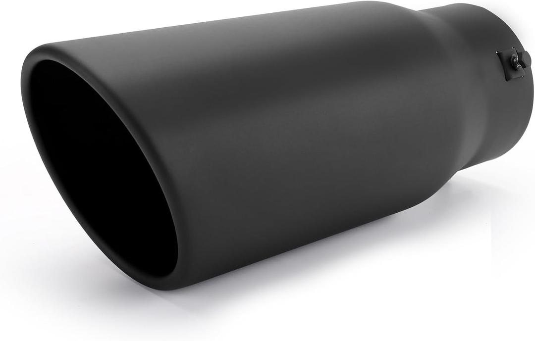 Richeer Adjustable 3-3.5 inch Inlet Exhaust Tip, 5" Outlet 12" Overall Length Stainless Steel Exhaust Tip Black Powder Coated Finish, for Vehicles with 3-3.5" O.D. Exhaust Tailpipe