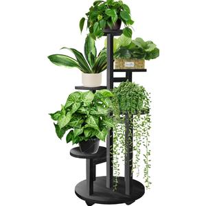 GEEBOBO 5 Tiered Tall Plant Stand for Indoor, Wood Plant Shelf Corner Display Rack, Multi-tier Planter Pot Holder Flower Stand for Living Room Balcony Garden Patio (Black)
