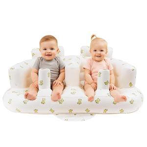 EKEPE Baby Inflatable Seat for Twins Babies 3 Month and Up, Side-by-Side Double Inflatable Floor Chair for Sitting Up with Built in Air Pump, Blow Up Baby Chair for Infants - Twins Bear