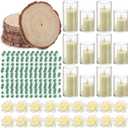 VIHOSE 36 Pcs Wooden Wedding Candle Centerpiece Includes 7.1"-7.9" Round Wood Slices, Eucalyptus Garlands, Flameless LED Candles and Artificial Roses for Wedding Country Farmhouse Table Decor, 6 Sets